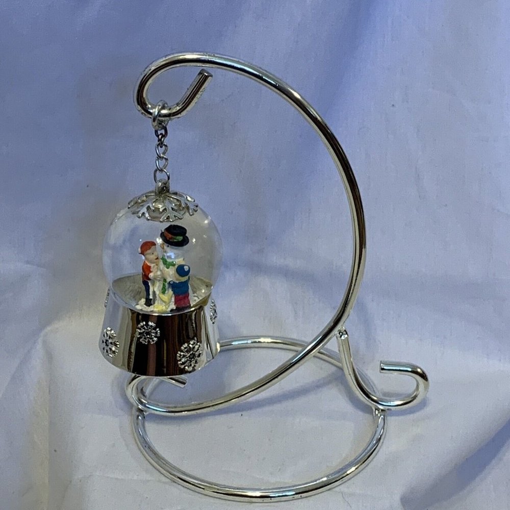 Snow Globe by Regent Square Snowman in Silver Plated Water Ball and Stand 6.5"